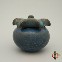 宋代鈞窯瓷器 藍釉一點紅 柿子蓋罐 古董古玩仿古陶瓷器收藏擺件