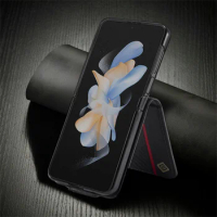 2023 Carbon Fiber Leather Case For Samsung Galaxy Z Flip 5 4 3 5G Flip5 Flip4 Flip3 Magnetic Flip Wallet Card Holder Phone Bag E