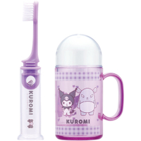 asdfkitty*庫洛米紫方格兒童牙刷漱口杯隨身組-日本正版商品