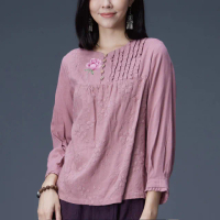 【古典美】48053刺繡手繪荷葉上衣(棉麻/純棉/亞麻/中國風/漢服/茶禪服/手染服)