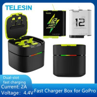 TELESIN Fast Charger Box 2A for Endurence Battery 1750 mAh For GoPro Hero 12 11 10 9 Fast Charger Box TF Card Storage For Gopro