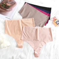 Ice Silk Women's Panties High Waist Traceless Thongs Underwear for Ladies Solid Color Smooth Lingerie New Fashion Cozy Pantys