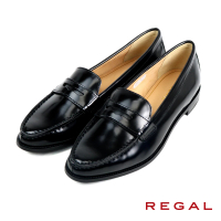 【REGAL】經典真皮尖頭氣質低跟樂福鞋 黑色(F11NA-BL)