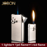 2024 New Jobon Double Flame Deformation Wheel Lighter Metal Inflatable Windproof Lighter Smoking Cigar Men's Exquisite Gift