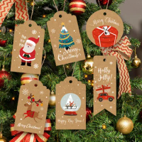 48Pcs Cards+Ropes Leather Christmas Tag Christmas Tree Pendant Diy Christmas Gift Decoration Retro Card
