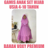 Baju Gamis Anak Perempuan Set Hijab Terbaru Usia 4-10 Tahun - Lavender, Size 6(6 Tahun)