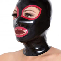 Unisex Latex Rubber Mask Hood Black Latex Hood with Red Trim