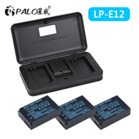 PALO LP-E12 LPE12 LP E12 Camera Battery+SD Interface Storage Box LCD Charger for Canon M 100D Kiss X7 Rebel SL1 EOS M10 M50 DSLR