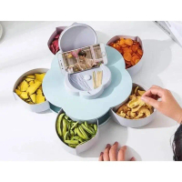 Toples Puter 5 Daun - Toples Bunga Mekar Toples Putar Kue/Candy/Snack/buah - 1 TINGKAT