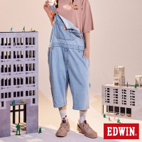 EDWIN 橘標 寬版吊帶牛仔短褲-男-重漂藍