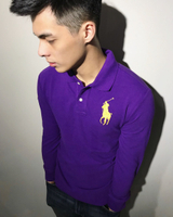 美國百分百【全新真品】Ralph Lauren 大馬 Polo衫 RL 長袖 上衣 紫色 黃馬 XS S號 A154
