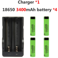 4pcs/lot 18650 3.7v 3400mah Rechargeable Li-ion Battery For Panasonic +1* Charger for Led Flashlight Headlight