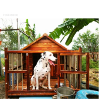 Modern Dog Houses luxury Indoor Solid Wood Waterproof Large House Rainproof Dog Kennels Pet Villa Outdoor Dog house with Fence U
