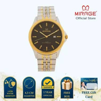 Mirage Jam Tangan Pria Analog 8709 M Silver Gold Original Stainless Plat Hitam