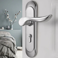 Universal Door Lock Modern-Style Bedroom Indoor Lever Door Lock Set Handle Knob Lockset Kit Door Handles Stainless Steel Silver