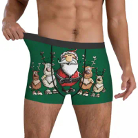 Funny Santa Claus Between Reindeers Underwear Merry Christmas Men Panties Pattern Breathable Boxer Shorts Trenky Boxer Brief