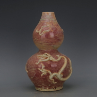 元代釉里紅手捏盤龍葫蘆瓶 仿古出土瓷器景德鎮舊貨家居軟裝收藏