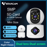 Vstarcam 5MP Dual Lens Dual Screen Indoor WiFi Camera Baby Monitor Auto Tracking Ai Human Detection Home CCTV Video IP Camera