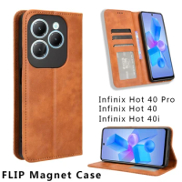For Infinix Hot 40 Pro Hot40 40i Hot40i Flip Case Luxury Retro Leather Book Wallet Magnet Full Cover For Infinix Hot 40 40i Bags