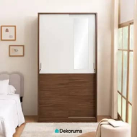 Dekoruma SANO Lemari Pakaian 2 Pintu Sliding Walnut / Lemari Baju Geser / Lemari Slider Walnut - Bei