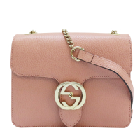 【二手名牌BRAND OFF】GUCCI 古馳 粉色 牛皮 Interlocking G 肩背包 鍊帶 510304