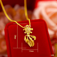 Pure 18K Gold Antique Goldfish Pendant for Women Not Fade Gold Wedding 999 Gold Color Trendy Charms Jewelry Necklaces Chain