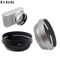 Foleto Metal Lens Hood Shade + 49mm Adapter Ring for Fujifilm X100F X70 X100T X100S LH-X100 Back Silver LA-49 X100