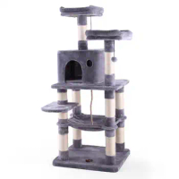 Hommoo Cat Tree Tower with Sisal-Covered Scratching Post Condo, Brown
