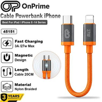 OnPrime Iron Magnetic Type-C to Lightning Cable 20cm 27w 3A - 45151 - for iPhone Lightning - Kabel P