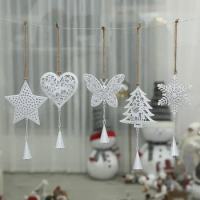 Christmas decoration wrought iron spray paint white wind chimes Christmas snowflake bells cute charm window decoration ornaments
