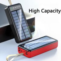 Power Bank with Built in Cable 80000mAh Solar Energy LED Light for iPhone 15 14 Samsung S22 S23 Xiaomi 10 Mobile Phone Charger