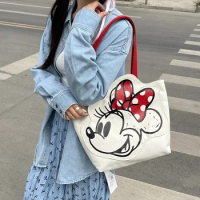 Disney Mickey Mouse Cute Canvas Tote Bag girl Cartoon Fashion Shoulder Bag Middle School Student Class storage Book Bag handbag