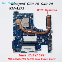 For Lenovo G50-70 G40-70 Laptop Motherboard NM-A273 NM-A271 Mainboard With CORE I3 I5 I7 CPU HD8500M/R5-M230 2GB GPU+Heatsink