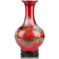 Ceramic vase Crystal Chinese Red Peony pattern Vases Handicrafts Home Decorations Vase For Wedding Decoration