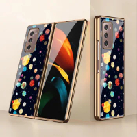 Z Fold 3 Funda Case for Samsung Galaxy Z Fold 3 Z Fold 2 W21 Z Flip F7000 5G Colorful Starry Sky Tempered Glass Phone Case Cover