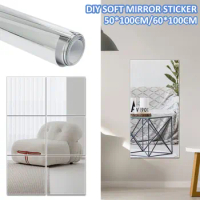 Self Adhesive Mirror Stickers Flexible Mirrors Sheets Cuttable DIY Wall Mirror PET Non Glass Wall Stickers Decor for room Gym