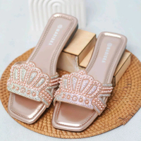 Mariska - Queensy Sandal Wanita Flat Import Terbaru 2026 Desain Crown And Beads