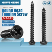 HOWSHENG 20-200 Cross Round Head Screw M1-M2 M2.3 M2.6 M3 M4 M5 M6 Carbon Steel Self Tapping Small Screw for Phone Glasses