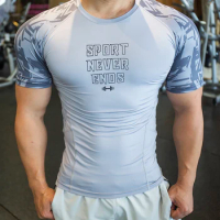 New Compression Breathable Short Sleeve Men Running Fitness Tshirt elastic Quick Dry Sports Bodybuilding muscle Training Shirts