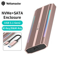 Yottamaster RGB M.2 NVME SSD Enclosure USB 3.1 Gen 2 10Gbps SSD Enclosure Support UASP Trim, Fits PCIe M Key/B+M Key up to 4TB