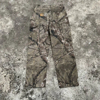 Carhartt heavy-duty embroidered logo lumberjack pants, heavy wash distressed workwear trousers, unis