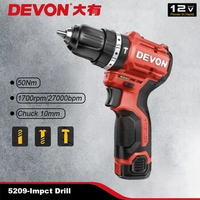 Devon 12v Cordless Impact Drill Brushless Motor 5208 5209 50Nm 1700rpm Dual Speed Torque Adjustable Share Devon Battery Platform