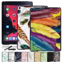 Case for Apple IPad 8 2020 10.2 Inch Hard Shell Anti-fall Ultra Thin Multicolor Tablet Case with Feather Series Pattern + Stylus