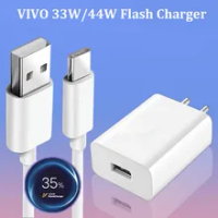 Vivo Original Fast Charger 33W/44W Flash Charge For VIVO X70 X30 X60 X50 Pro S9E iQOO Neo855 Z1X Z6 Y50 S7 S10Pro +Type C Cable