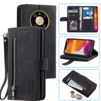 9 Cards Wallet Case for Huawei Mate 40 Pro Case Card Slot Zipper Flip Folio with Wrist Strap for Huawei Mate 40 Pro Leather Case