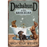Funny Bathroom Signs Dachshund Gifts Metal Signs, Bath Soap Wash Your Wiener, Dachshund Vintage Tin Sign Bathroom Decor, 12x