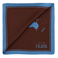 Alviero Martini 義大利地圖 經典地圖撞色絲巾(50X50)-咖啡/天藍