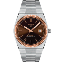 TISSOT 天梭 官方授權 PRX系列 18K金 70年代復刻機械錶 618送禮首選-咖啡/40mm T9314074129100