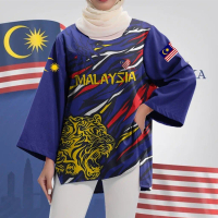 Muslimah Korean Long Sleeve Shirt 68th Merdeka Malaysia Jersey Irregular Slit Shirt Cheap Women's Lo