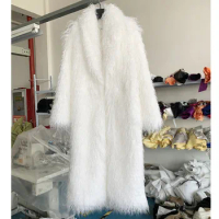 Faux Fur Jacket for Women Long Fake Fur Coat Ecological Fur and Fur Jacket Artificial Fur Fluffy Overcoat Winter